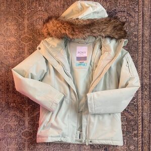 Roxy Mint Green Faux-Fur Hooded Puffer Jacket